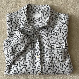 Charter Club Blouse Women’s Petite Printed Long Sleeve 100% Linen Button Down